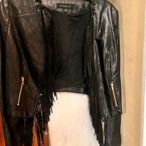 Black FauxLeather Fringe Jacket